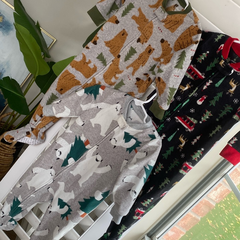 Set of 3 Carters 12 Month Baby Boy Footie Fleece Pajamas